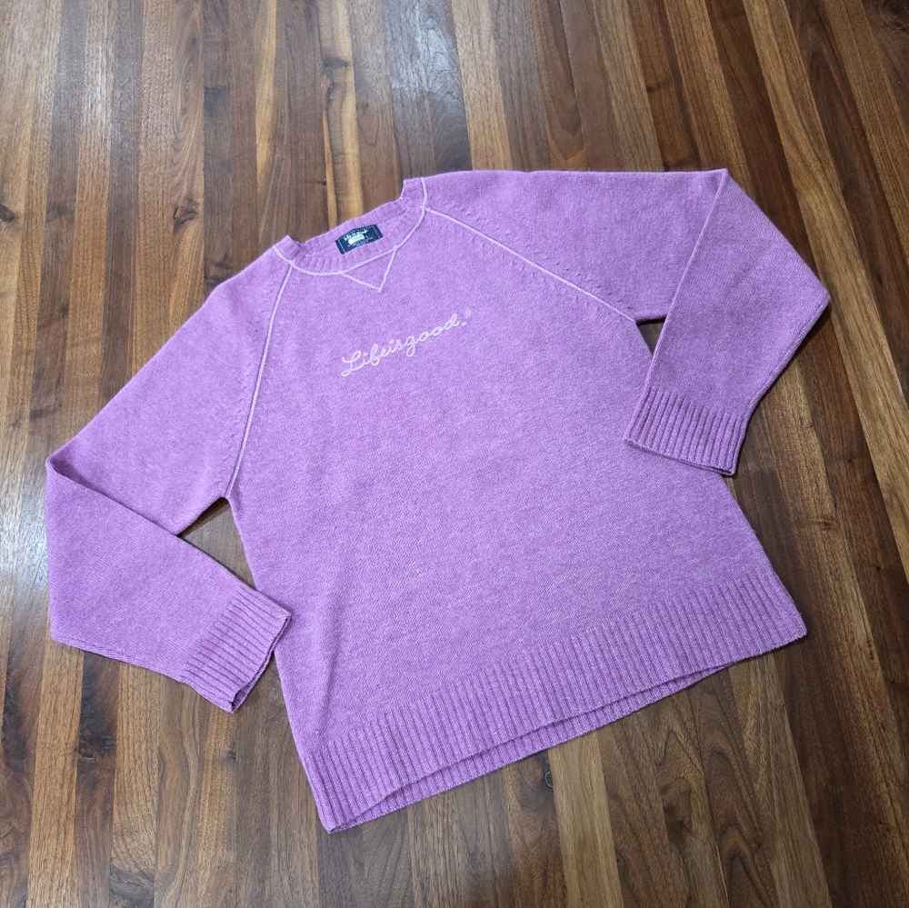 Life Is Good Wool Blend Embroidered  Spell Out Crewneck Rib Trim Size Large